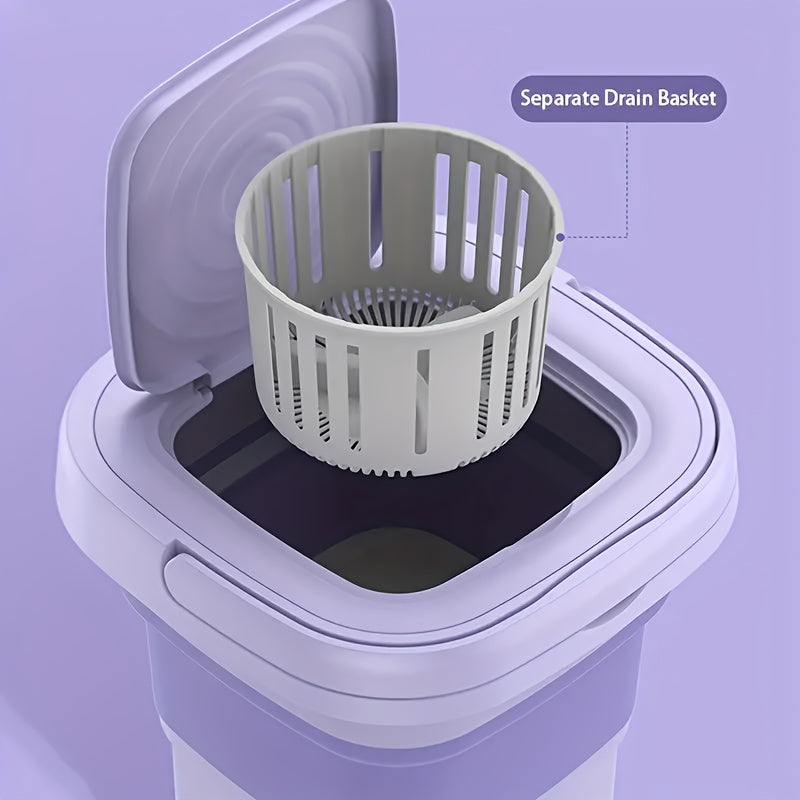 Compact 8L Folding Washing Machine - Portable, Easy-to-Use for Delicates & Socks | Ideal for Home, Travel, Car Use | Space-Saving with Stainless Steel, Touch Control, EU Plug | Blue/Purple