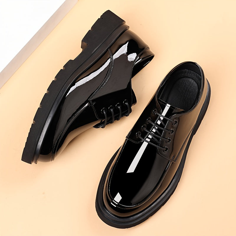 Sleek black dress shoes for men with non-slip rubber sole, breathable comfort, perfect for business and casual wear. Lace-up style.