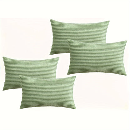 4 Bocwre Pillow Covers in Ultra-Soft Corduroy with Boho Chic Striped Design, Zippered Closure - Machine Washable for Sofa, Bed, Living Room & Car Decor.