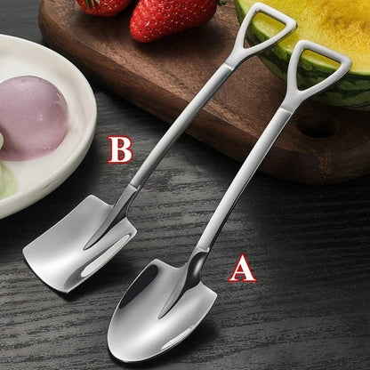 Set of 8 Stainless Steel Coffee & Ice Cream Spoons - Unique Shovel-Shaped Design with Comfortable Handles, Ideal for Events and Celebrations