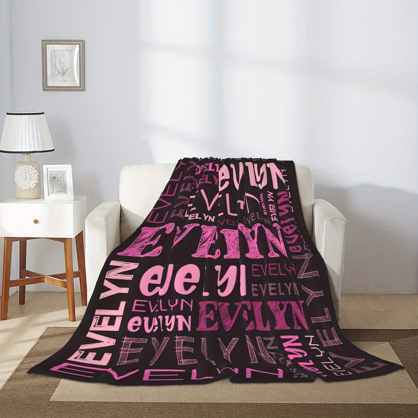 Personalized Flannel Blanket with Your Name, Made of Soft 100% Polyester, Perfect for Adults for Home, Picnics, Travel, and Bedroom Use. High-Quality Digital Printing for a Thoughtful Gift.