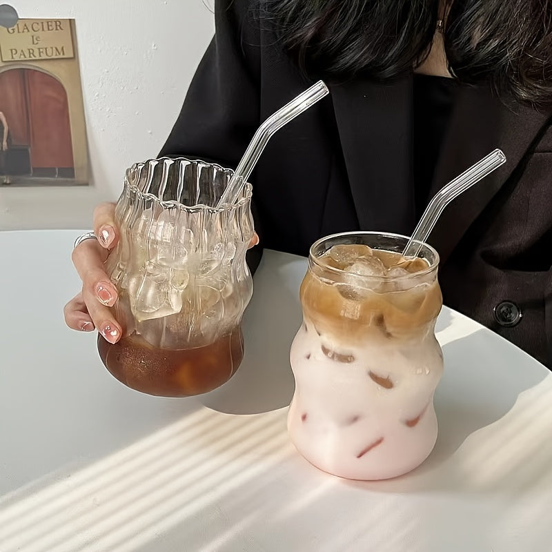 2 glass cups with straws for coffee or water at home and office