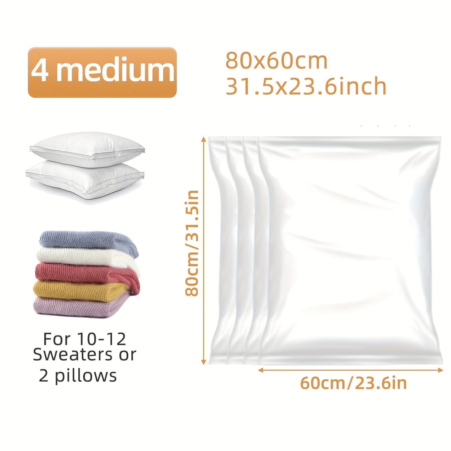 Set of 4 Vacuum Storage Bags - Maximize Wardrobe and Bedroom Space, Ideal for Storing Quilts, Blankets, and Clothes - Perfect for Travel, Protects from Moisture, Mildew, and Dust - Great Easter Gift