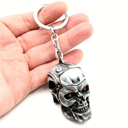 One piece of Creative Fashion Red-Eyed Skull Keychain for Men, featuring a Mini Zinc Alloy Three-dimensional Skull design. Perfect for your car keys or bag, this keychain also makes a great holiday gift.