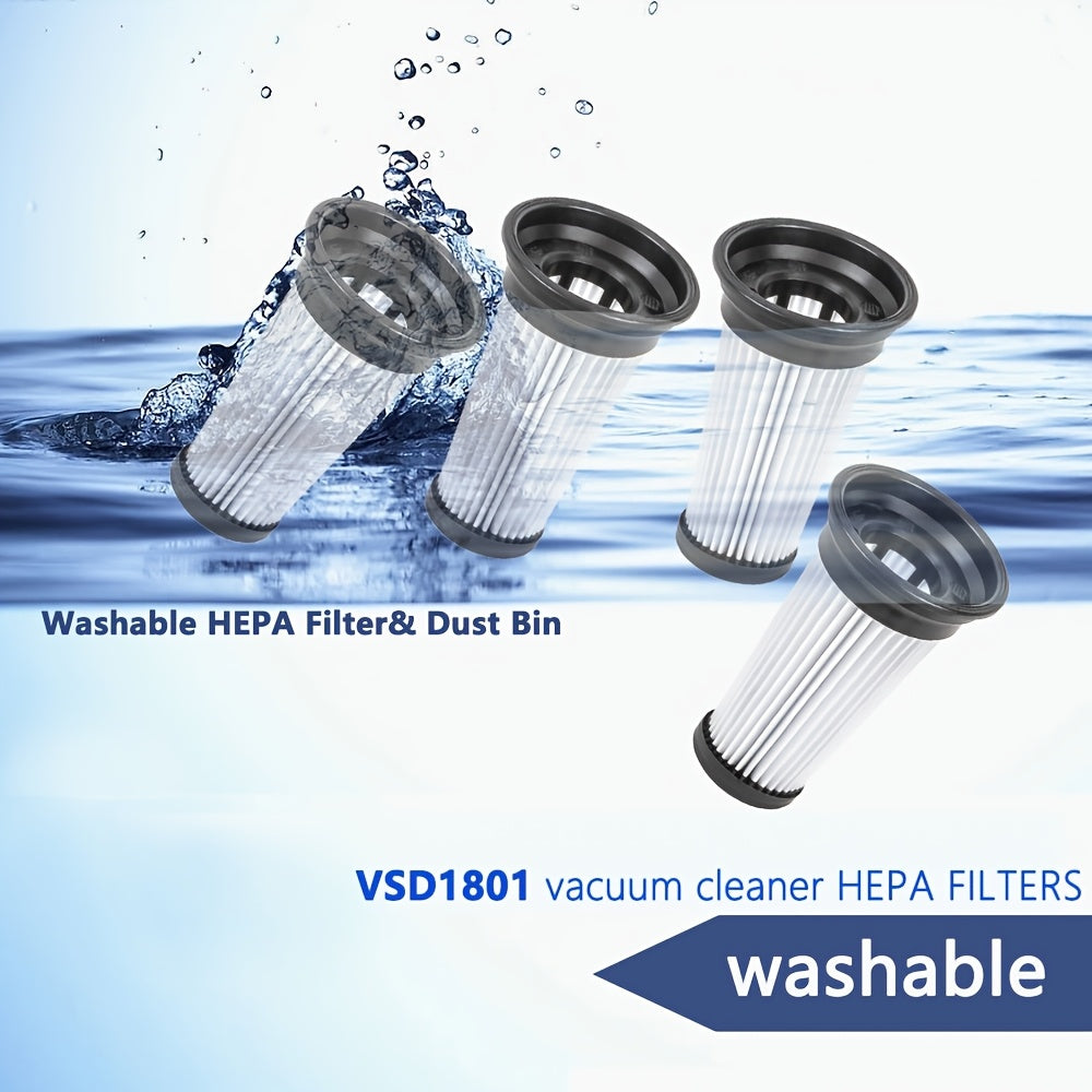 4-Piece Set of VSD1801 HEPA Vacuum Cleaner Filters, Featuring Washable Paper and Durable Plastic Frame, Designed to Fit Vacmaster Swivel-Stick 2-in-1 Stick Hand Vacuum Cleaner