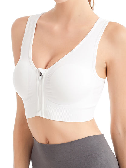 Three front zipper sports bras for running and yoga, comfortable and soft, designed for women's lingerie and underwear.