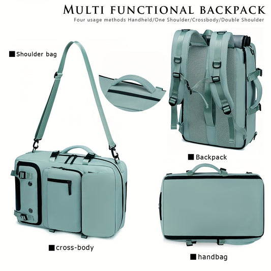 Fashionable unisex shoulder backpack with shoe compartment, charging port, and 17-inch laptop storage. Ideal for hiking, commuting, and travel.