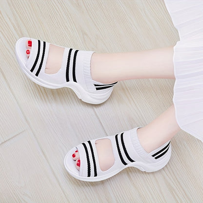 Fashionable lightweight open toe knitting sandals with thick soles, perfect for outdoor sports and women's footwear.