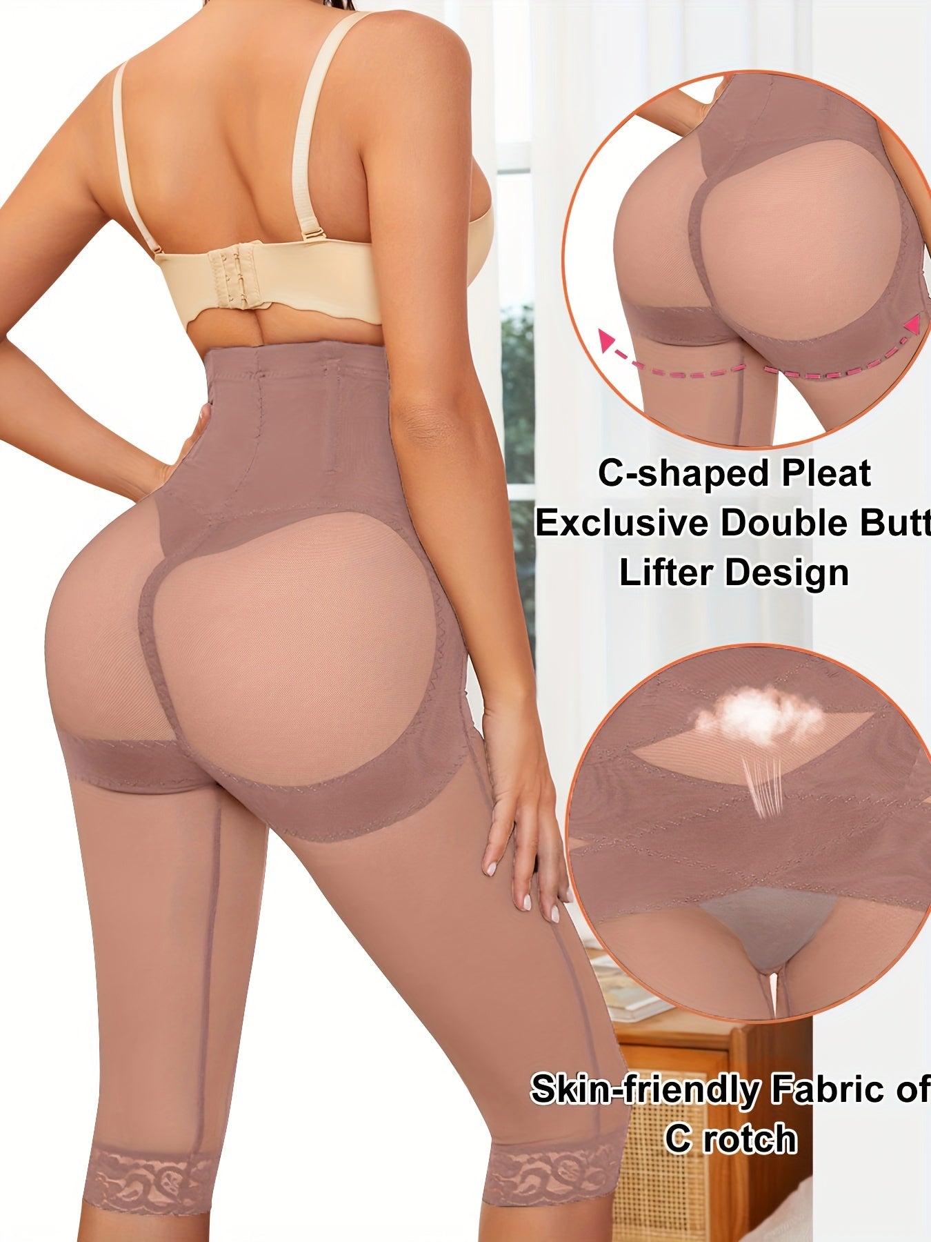 Women's high-waisted shapewear pants with semi-transparent waist, butt-lifting, random print lace design, suitable for daily wear and inner/outer wear.