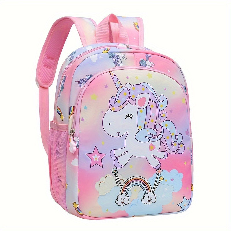 Cute Unicorn Princess Backpack for Girls - Nylon, Waterproof & Lightweight with Adjustable Straps, Zip Closure - Ideal for Kindergarten & Outdoor Adventures, Ages 3-6, Unicorn-themed.