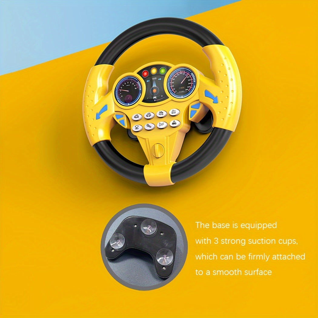 Kids simulated driving controller with interactive car steering wheel toy made of ABS resin in assorted colors, no batteries included. Great educational activity gift.