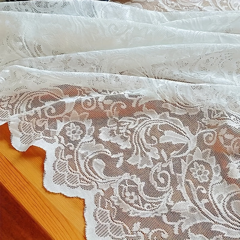 French Paisley lace tablecloth and rectangular polyester table runner for dining and coffee tables. Washable, easy to clean home decor for Christmas. Machine-woven with a solid pattern in a square shape.