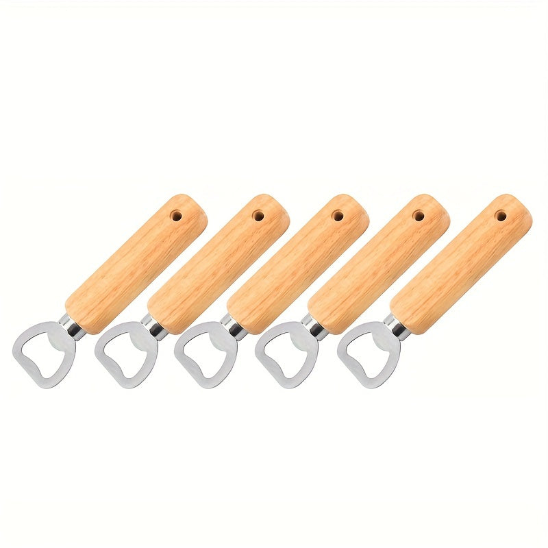 10pcs Wooden handle stainless steel bottle openers for beer, wine, and juice opening. Perfect for use in bars, pubs, clubs, restaurants, or at home as summer drinkware accessories.