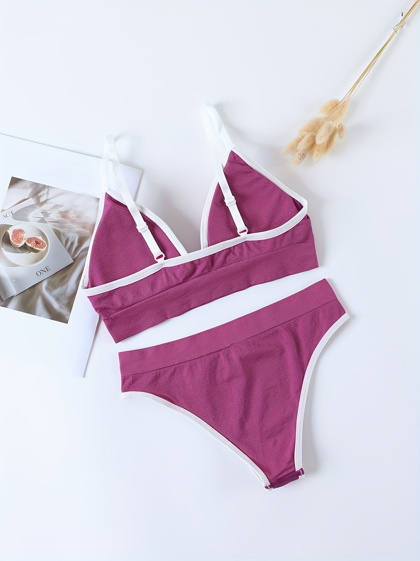 3-piece letter print lingerie set for women, includes a wireless sports bra and elastic panties.