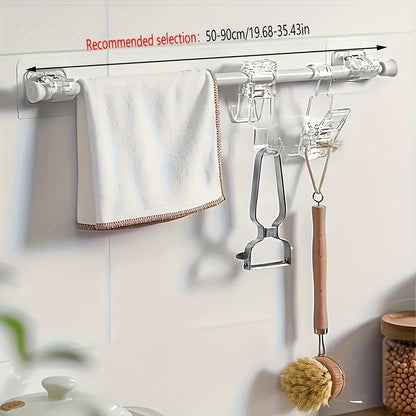 Telescopic rod for bathroom with easy, no-drill installation, made of metal. Can be used as a towel bar, shower curtain rod, or other bathroom accessories.