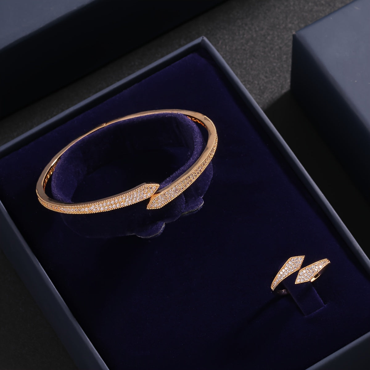 Stylish Zirconia Open Bangle and Ring Set designed for Women, Modern Fashion Accessories