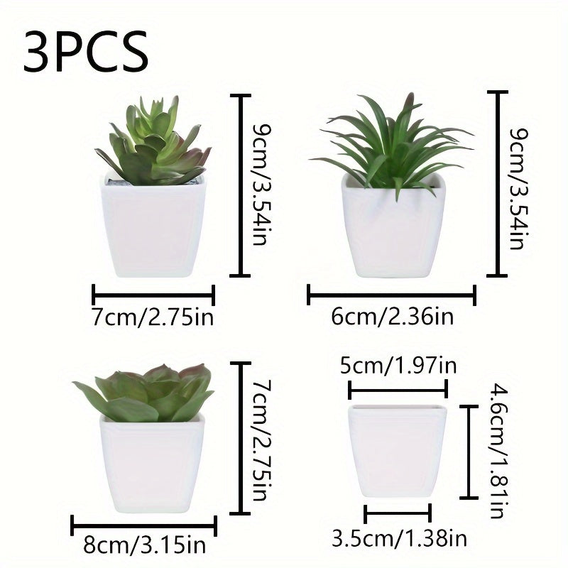 3 искусственных вечнозеленых суккулентных растения бонсай для домашнего декора, подходящие для различных интерьеров.