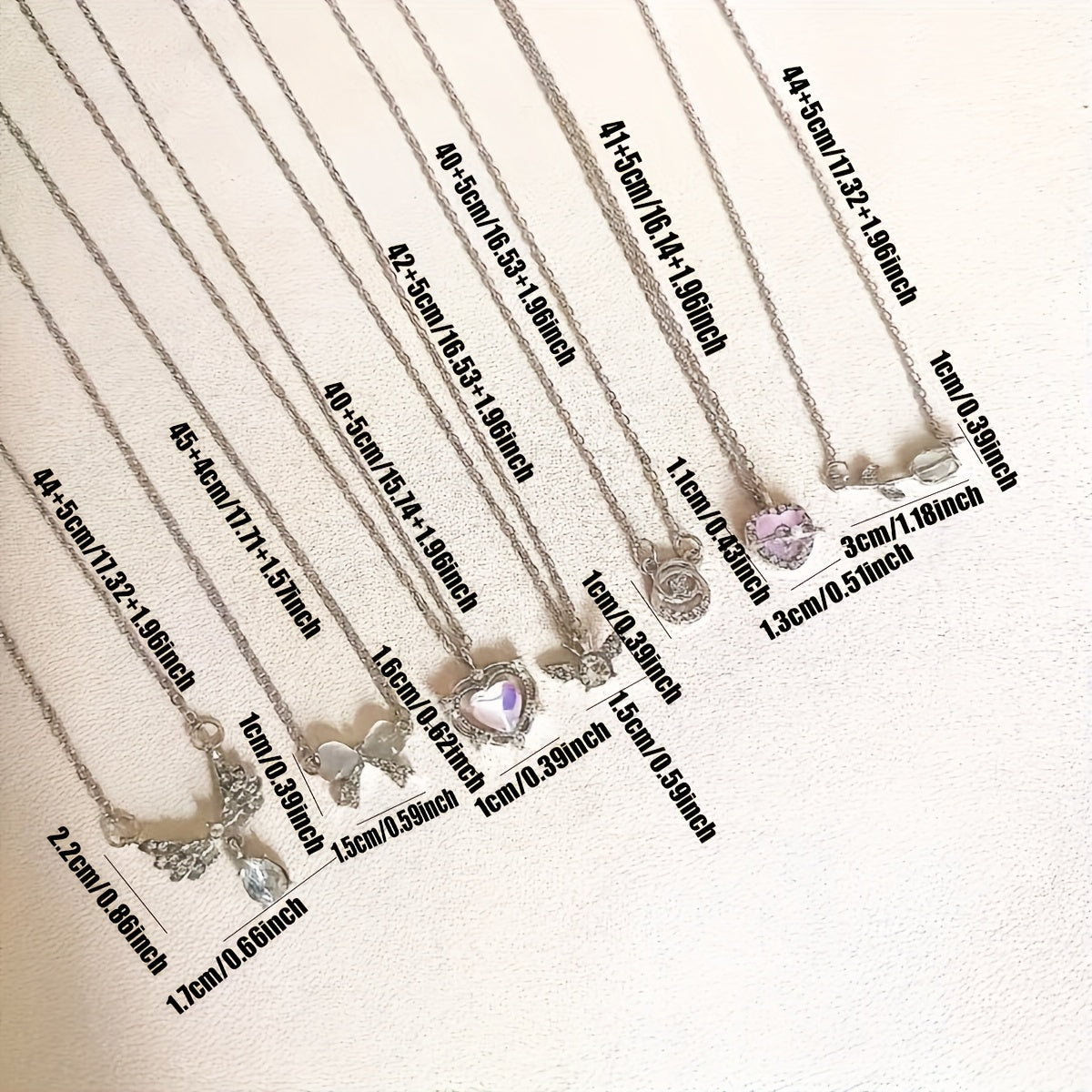 1 set of 7 Y2K colorful love bow with rhinestone pendant titanium steel necklace set. Suitable for engagement, wedding, love confession, gift giving, and daily wear. Random style.