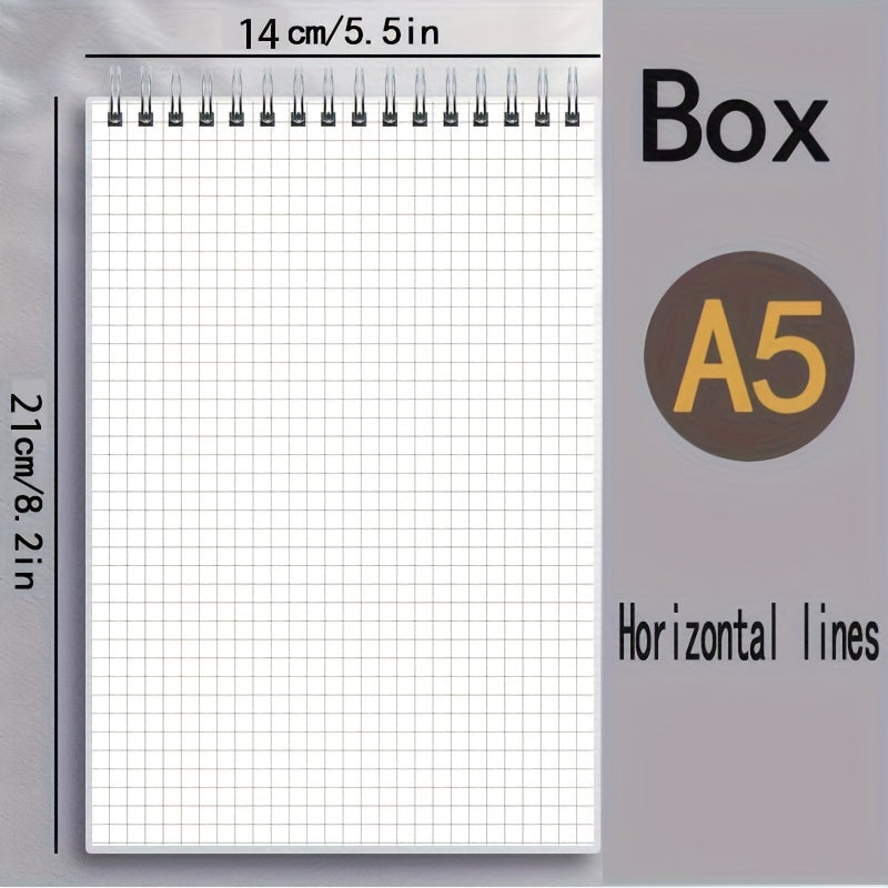 A5 Transparent Grid Coil Notebook ideal for high school students and office use.