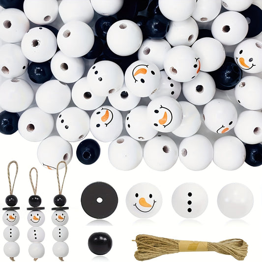 Christmas Snowman Wooden Bead Set includes 50, 100, or 150 pieces, great for DIY crafts and jewelry making. Comes with string for creating bracelets and necklaces. Ideal for creating unique accessories.