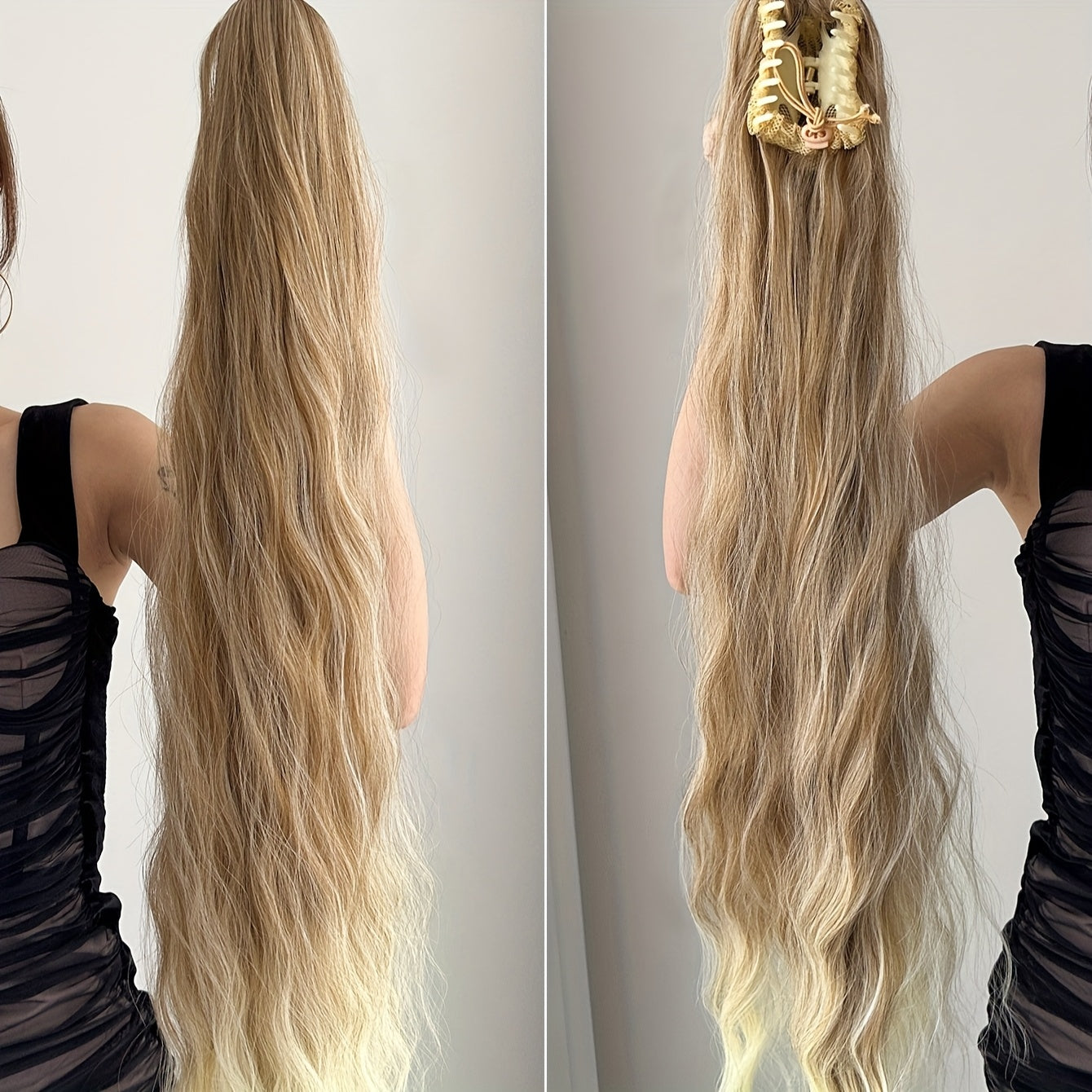 Ombre water wave heat resistant synthetic ponytail hairpiece for girls and women for parties and daily use, 81.28 cm long.