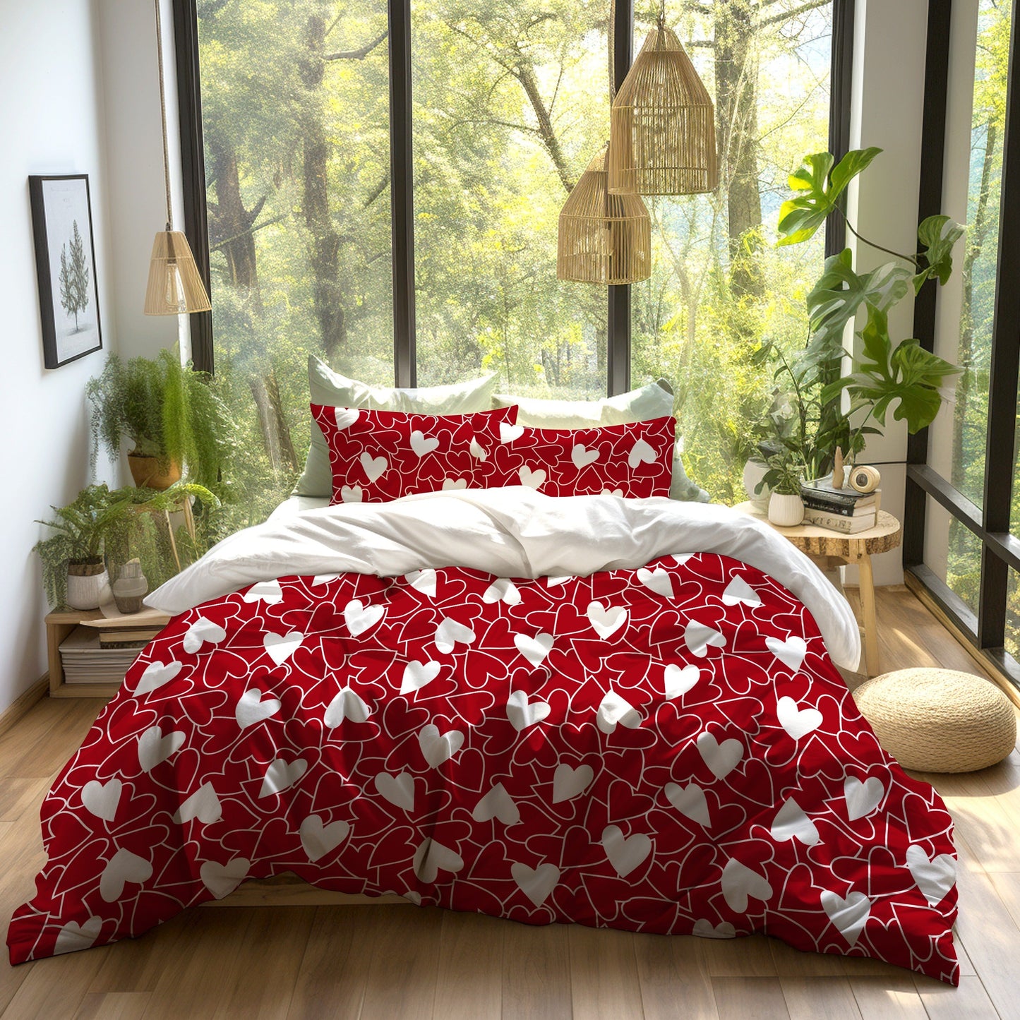 Get ready for the season of love with our Heart Print Valentine's Day Bedding Set. This set includes 1 Duvet Cover and 2 Pillowcases, all brushed for a soft and comfortable feel. Perfect for any bedroom or guest room, this skin-friendly set is suitable