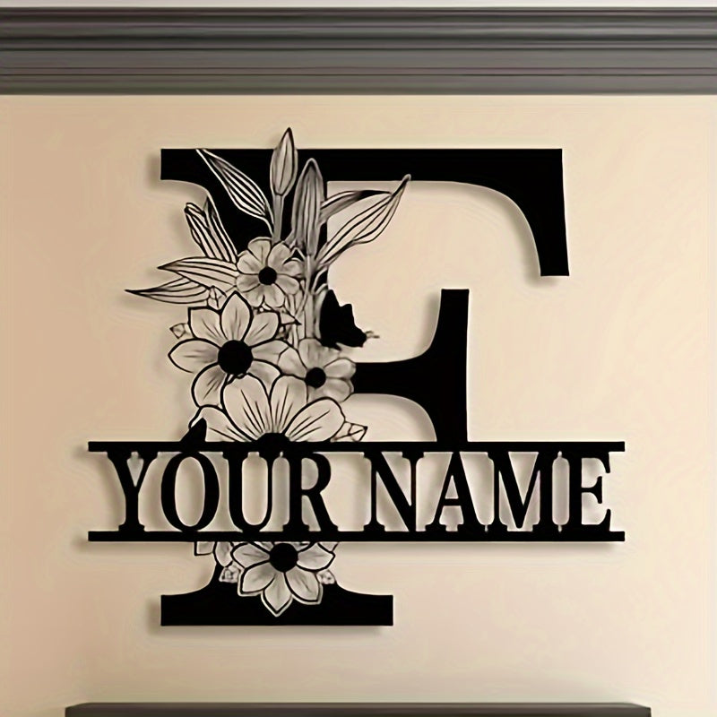 Unique Housewarming Gift - Personalized Home & Front Door Decor - Custom Metal Family Name Sign with Floral Design