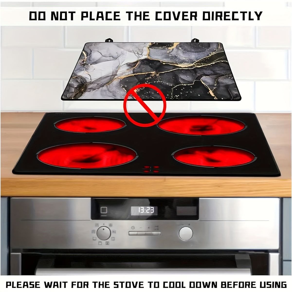 1 piece of stove top covers designed for electric stoves, featuring a stylish marble design. This rubber induction cooktop protector is foldable and heat resistant, providing protection for your glass top stove. A must-have kitchen accessory for keeping