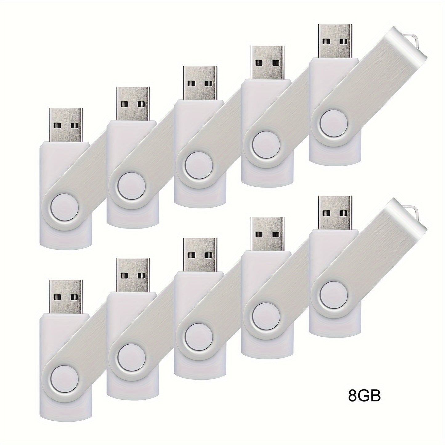 10 piece bulk pack of USB 2.0 Flash Drives in various storage capacities and colors with LED indicator for computers and laptops.