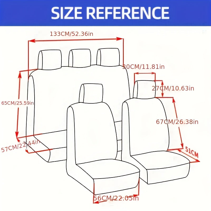 Durable 5-seat car & SUV seat covers made from breathable polyester with tire tread design for easy care.