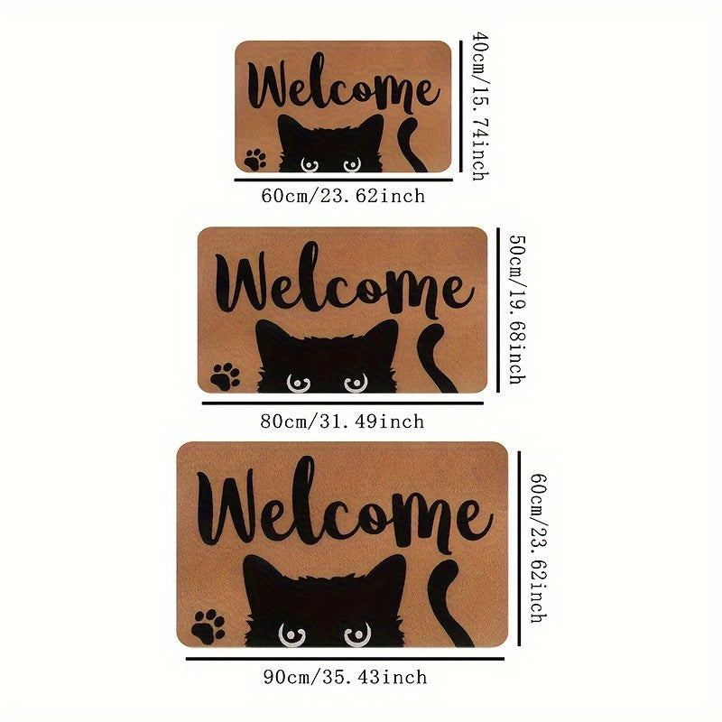 Introducing our Cat Welcome Doormat, featuring a non-slip backing for safety. Made from machine washable polyester, this indoor/outdoor rug is perfect for any entrance, porch, laundry room, or office. The fun cat design adds a whimsical touch to your