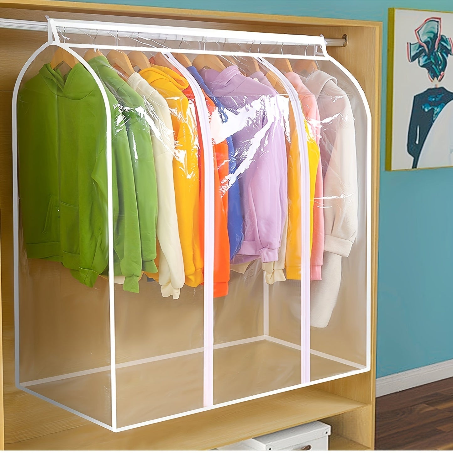 Oversized Transparent Hanging Garment Bag - Perfect for Closet Organization and Storage of Coats, Suits, Dresses and More! Bottom Closed Clothing Cover to Protect Your Wardrobe. Frame Not Included.