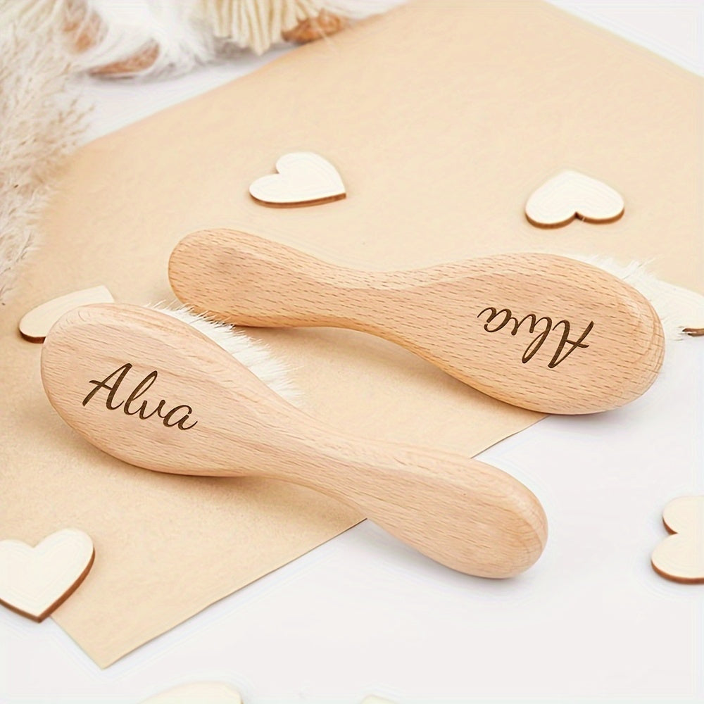 A charming engraved hair brush with a personalized cartoon wooden design, customized with your name. A unique and thoughtful gift option for Mother's Day or Father's Day.