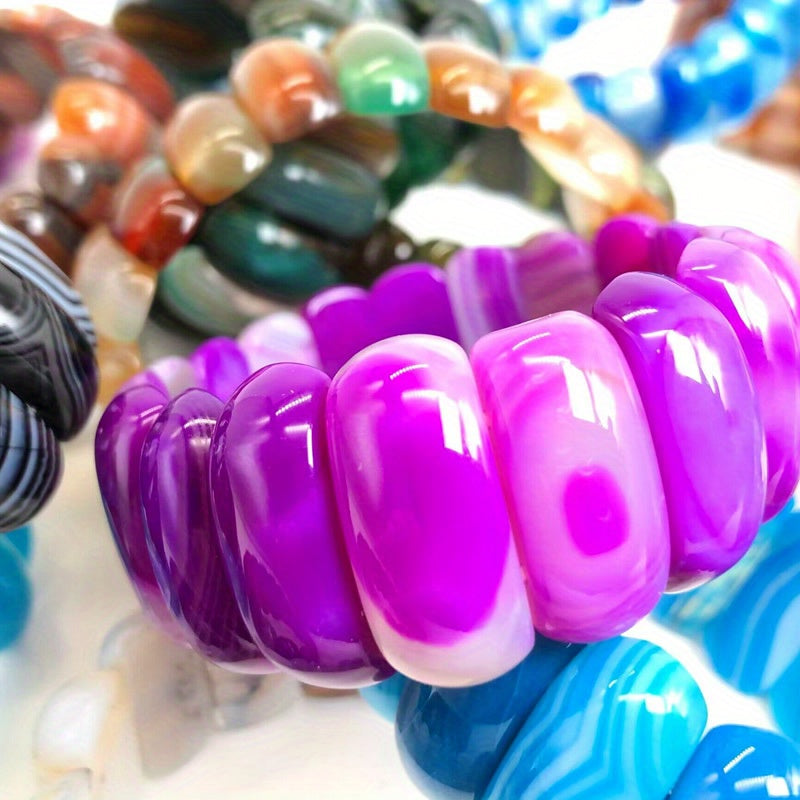 Colorful Striped Botswana Agate Beaded Bracelets - 10x25mm Natural Agate Hand Chains - Perfect for August Birthdays - No Plating - Versatile for Daily Wear and Special Occasions - Year-Round Stylish Accessory