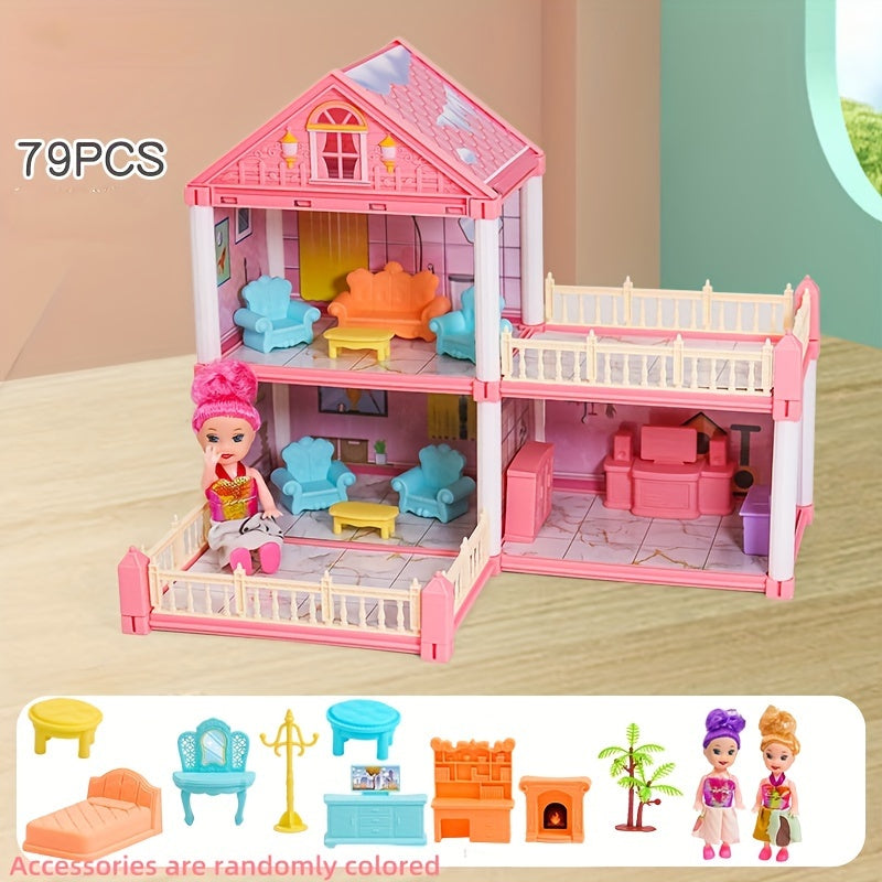 3-6 yoshdagi bolalar uchun Princess Castle Dollhouse o'yin to'plami, mebellar bilan birga, tasavvur o'yinlari uchun ideal.