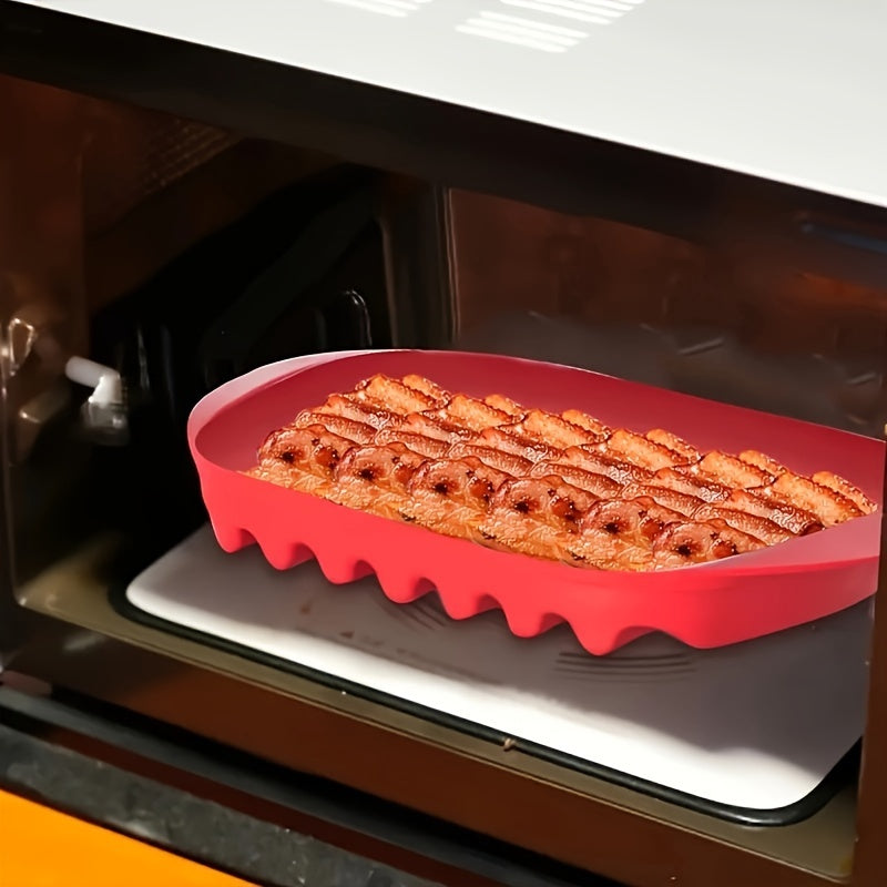 Microwave Bacon Tray with Grill, Pizza and Sauce Trays, Oven Cooker - Red and White Kitchen Gadget.