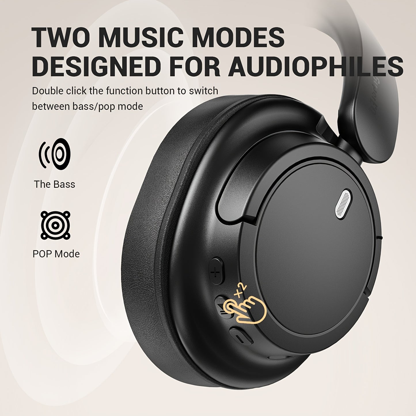 SuperEQ V16 Over-Ear Wireless Headphones featuring Wireless 5.3, Foldable Design with Mic, Deep Bass/Pop Modes, 90H Playtime, Lightweight & Comfortable.