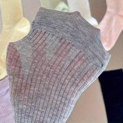 4 pairs of comfy mid-tube socks for women, with hollow out design for breathability.