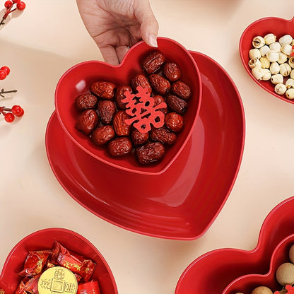 Heart-Shaped Serving Set for Valentine's Day, weddings, and romantic dinners. Includes salad, fruit plates, cereal bowls, snack dishes, and potato chips.