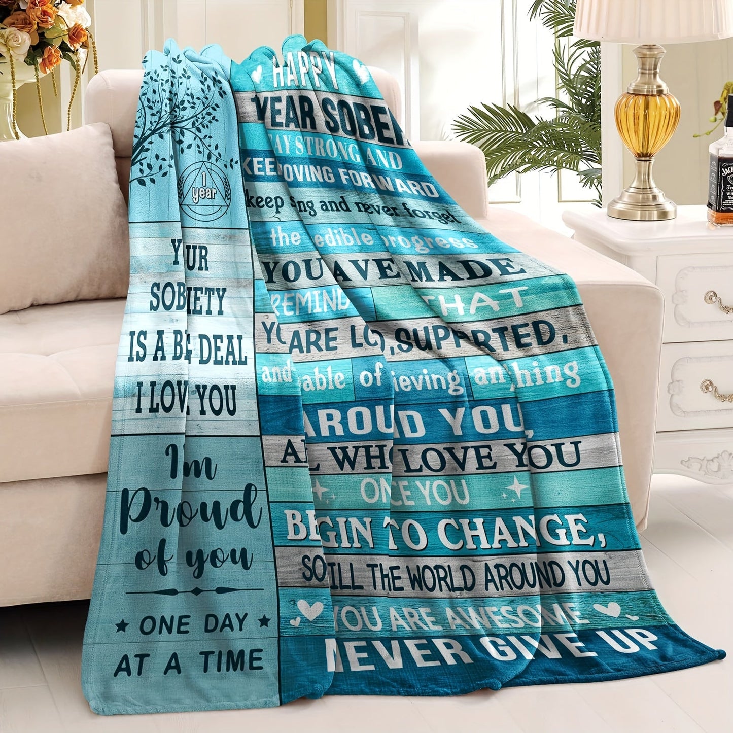 Celebrate 1 Year of Sobriety with an Inspirational Throw Blanket - Modern Motivational Gift for Men & Women in Recovery, Digital Print, All-Season Flannel Blanket - 1 Piece