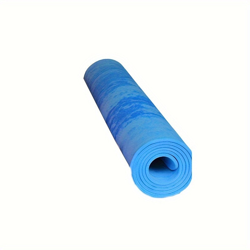 Premium EVA Camo Yoga Mat: Non-slip, sweat absorbent, shock-resistant for home fitness. Lightweight, portable with purple/blue stripe design.