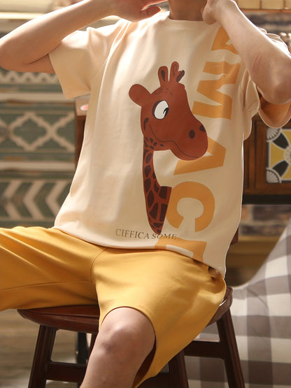 Men's summer cartoon pajamas - short sleeve set for casual home wear.