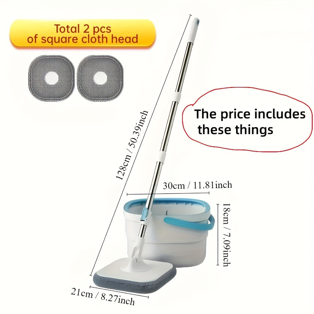 1 Set S820 Spin Mop and Bucket Set with 2 Reusable Pads, Plastic Material, Ideal for Home and Office Cleaning - No Electricity Required