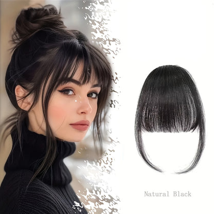 1 Elegant Synthetic Bangs Hair Clip in Deep Brown and Black for Daily Wear.