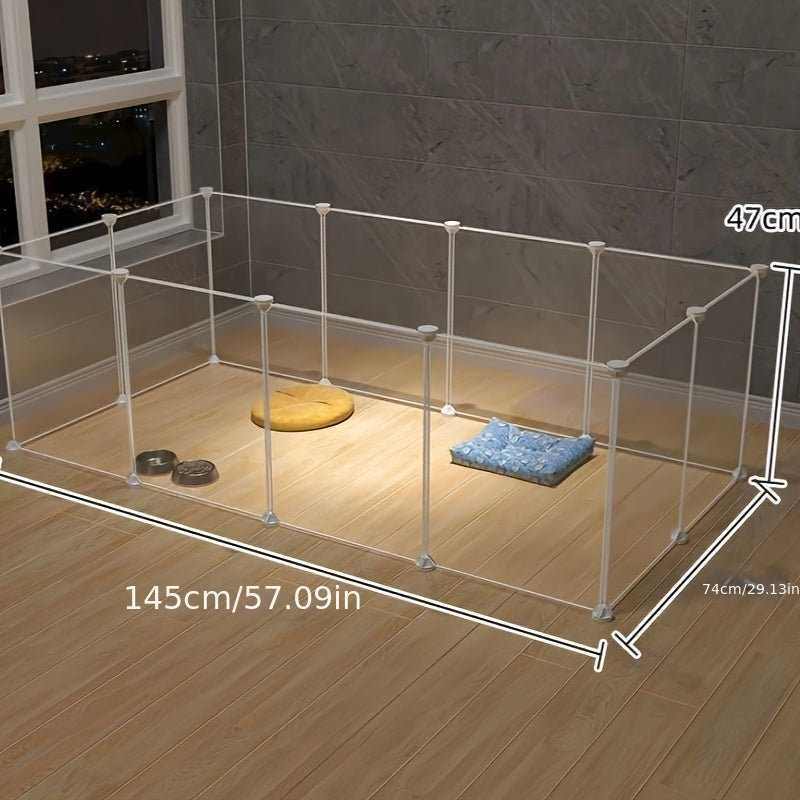 Flexible pet playpen for rabbits, hamsters, small dogs, and cats. Easy to assemble and adjust, suitable for both indoor and outdoor use. Washable and detachable for convenience.