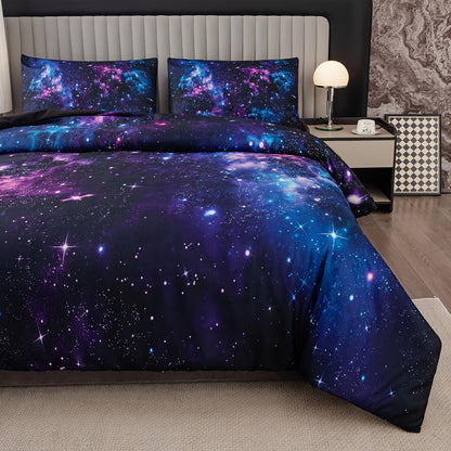 Set of 2/3 Soft and Comfortable Purple Star Galaxy Print Duvet Covers - Machine Washable Microfiber Bedding for Bedroom and Guest Room (Includes 1 Duvet Cover and 1/2 Pillowcase, Duvet Insert Not Included)