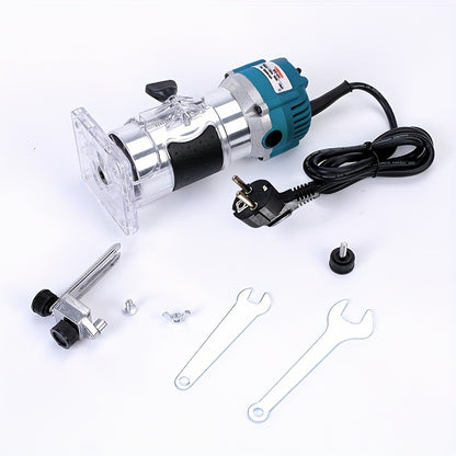 Electric Hand Trimmer Router Tool - Aluminum Alloy Woodworking Palm Router, 220-240V Power Supply, European Standard Plug, 30000 RPM, 800W for Chamfering & Hole Digging. No Battery, No