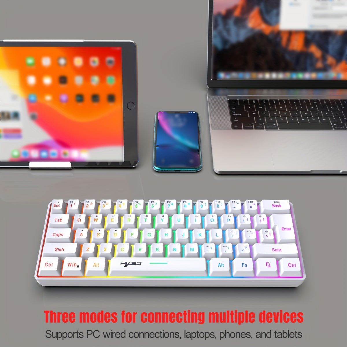 HXSJ Mini Wireless Gaming Keyboard with RGB Backlit and 61 keys for Office/Home Use.