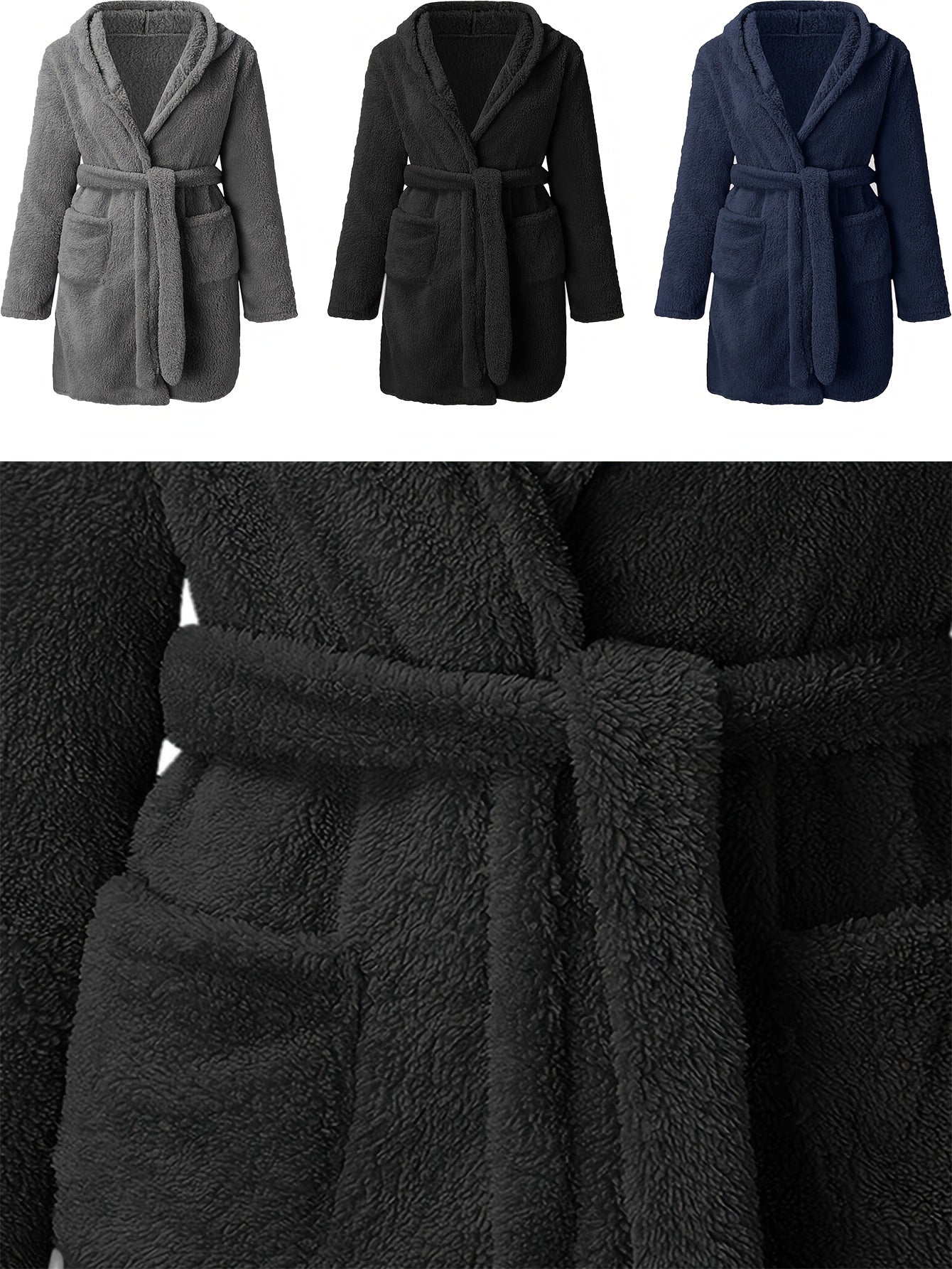 Men's warm robe with fleece lining - cozy, thick, and comfortable. Perfect for fall/winter. Machine washable.