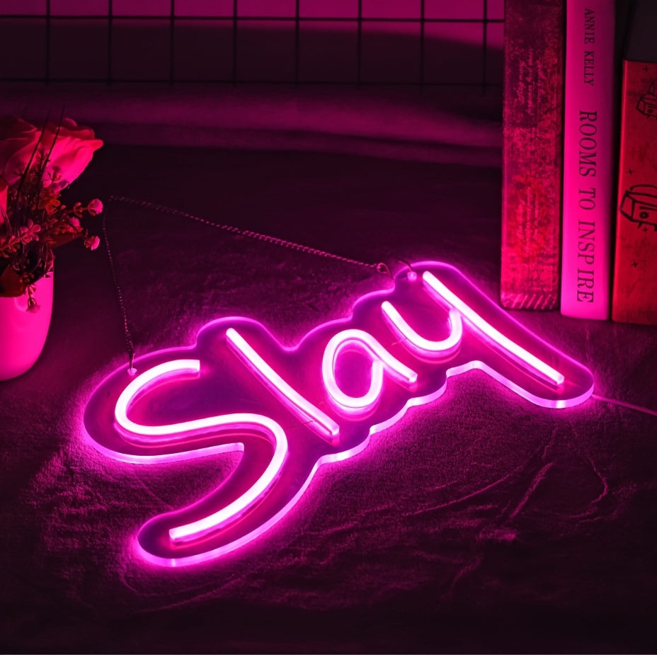 1pc Slay Neon Sign Light, LED, USB Powered, Bedroom Wall Decor for Girls, Dorm Cute Bratz Aesthetic.